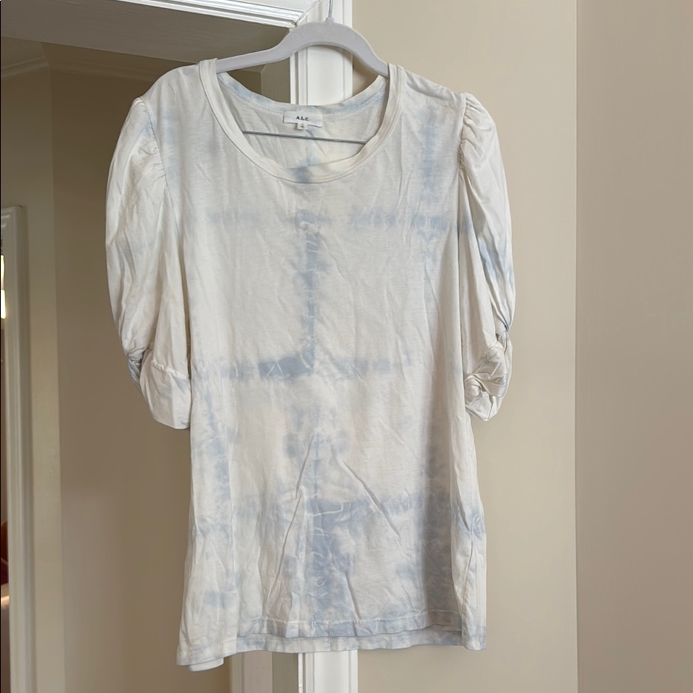 A.L.C. Kati Puff Sleeve Blue and White Tie Dye